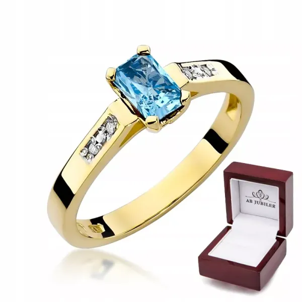 Złoty Zaręczynowy Pierścionek 585 Topaz Brylanty