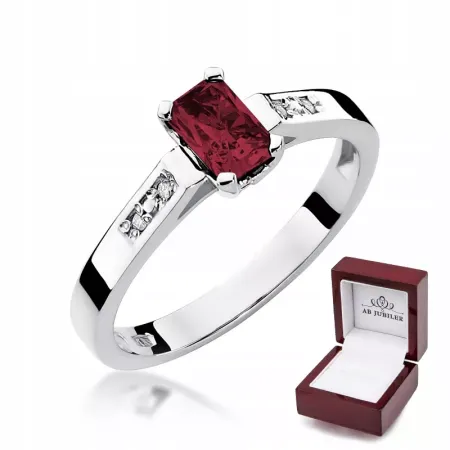 Pierścionek 585 Białe Złoto Rubin Diamenty Grawer Pierścionek 585 Białe Złoto Rubin Diamenty Grawer