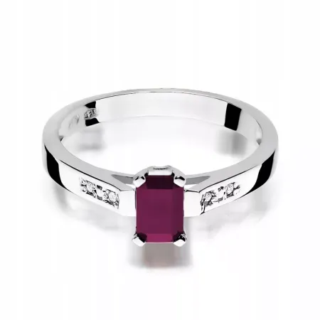Pierścionek 585 Białe Złoto Rubin Diamenty Grawer Pierścionek 585 Białe Złoto Rubin Diamenty Grawer