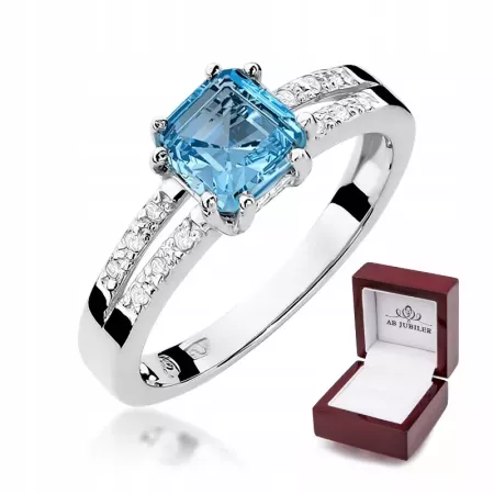 Pierścionek Białe Złoto Topaz 1,10ct i Brylanty Pierścionek Białe Złoto Topaz 1,10ct i Brylanty