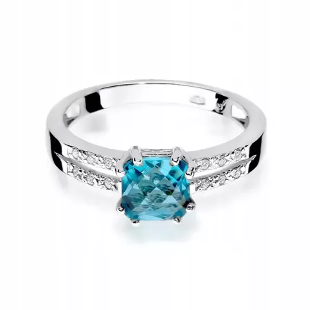 Pierścionek Białe Złoto Topaz 1,10ct i Brylanty Pierścionek Białe Złoto Topaz 1,10ct i Brylanty
