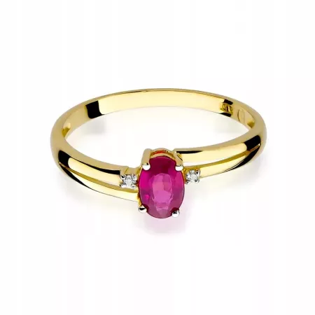 Złoty 14K Pierścionek Rubin 0,60ct Diamenty Grawer Złoty 14K Pierścionek Rubin 0,60ct Diamenty Grawer