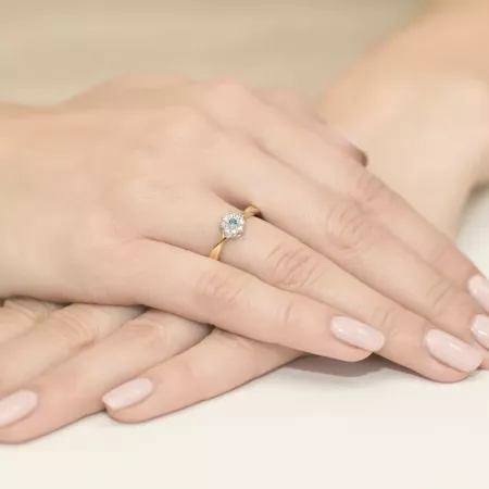 Złoty 14K Zaręczynowy Pierścionek Topaz Diamenty Złoty 14K Zaręczynowy Pierścionek Topaz Diamenty