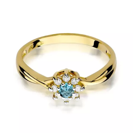 Złoty 14K Zaręczynowy Pierścionek Topaz Diamenty Złoty 14K Zaręczynowy Pierścionek Topaz Diamenty