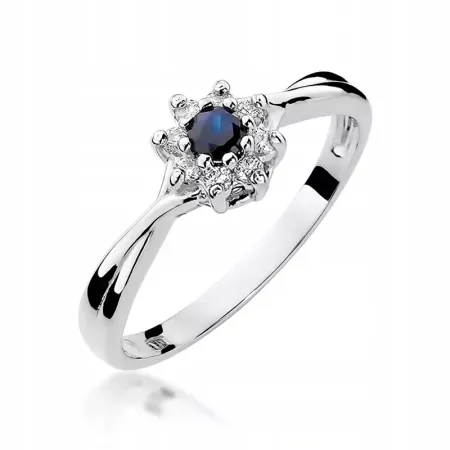 Złoto 14K Pierścionek Zaręczynowy Szafir Diamenty Złoto 14K Pierścionek Zaręczynowy Szafir Diamenty