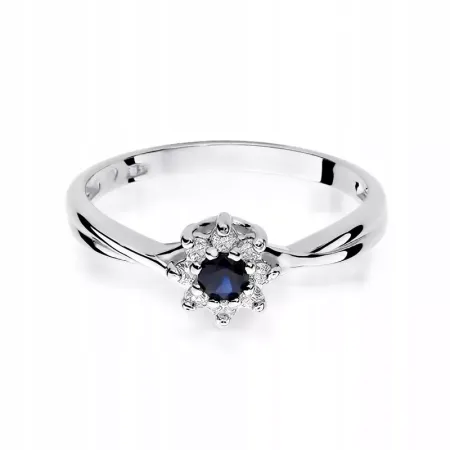 Złoto 14K Pierścionek Zaręczynowy Szafir Diamenty Złoto 14K Pierścionek Zaręczynowy Szafir Diamenty