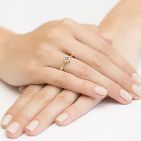 Złoto 14K Pierścionek Zaręczynowy Szafir Diamenty Złoto 14K Pierścionek Zaręczynowy Szafir Diamenty