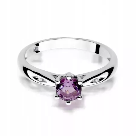 Pierścionek 585 Białe Złoto Ametyst Diament Grawer Pierścionek 585 Białe Złoto Ametyst Diament Grawer