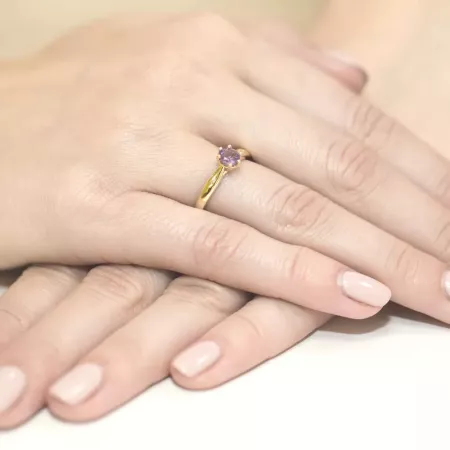 Pierścionek 585 Białe Złoto Ametyst Diament Grawer Pierścionek 585 Białe Złoto Ametyst Diament Grawer