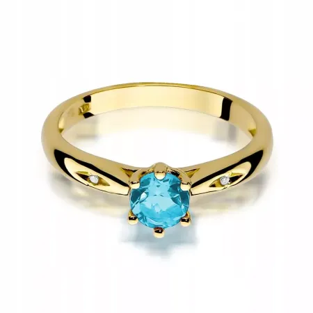 Złoty 14K Pierścionek Zaręczynowy Topaz Diamenty Złoty 14K Pierścionek Zaręczynowy Topaz Diamenty