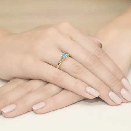 Złoty 14K Pierścionek Zaręczynowy Topaz Diamenty Złoty 14K Pierścionek Zaręczynowy Topaz Diamenty