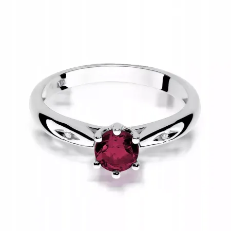 Pierścionek 585 Białe Złoto Rubin Diamenty Grawer Pierścionek 585 Białe Złoto Rubin Diamenty Grawer