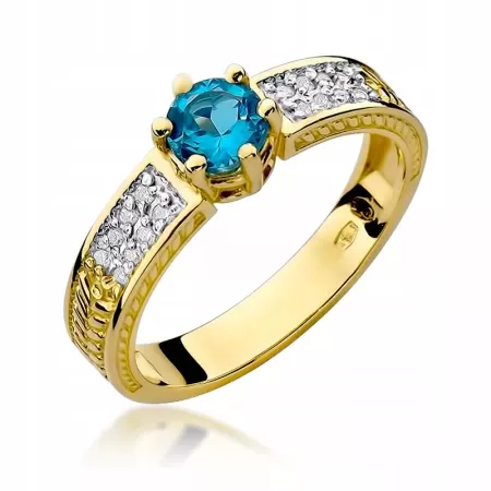 Pierścionek Topaz i Diamenty Białe Złoto Próba 585
