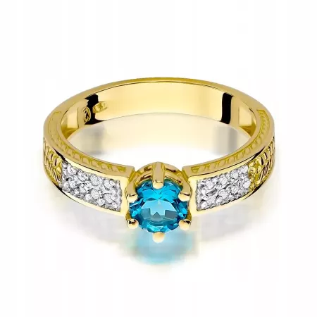 Złoty 14K Pierścionek Zaręczynowy Topaz Diamenty Złoty 14K Pierścionek Zaręczynowy Topaz Diamenty