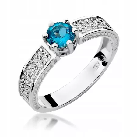 Złoty 14K Pierścionek Zaręczynowy Topaz Diamenty Złoty 14K Pierścionek Zaręczynowy Topaz Diamenty