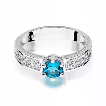 Złoty 14K Pierścionek Zaręczynowy Topaz Diamenty Złoty 14K Pierścionek Zaręczynowy Topaz Diamenty