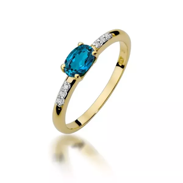 Złoty 585 Pierścionek Topaz London Blue Brylanty