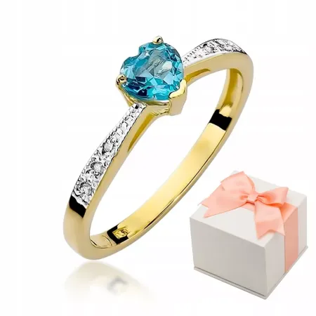 Złoty 14K Pierścionek Zaręczynowy Topaz Brylanty Złoty 14K Pierścionek Zaręczynowy Topaz Brylanty