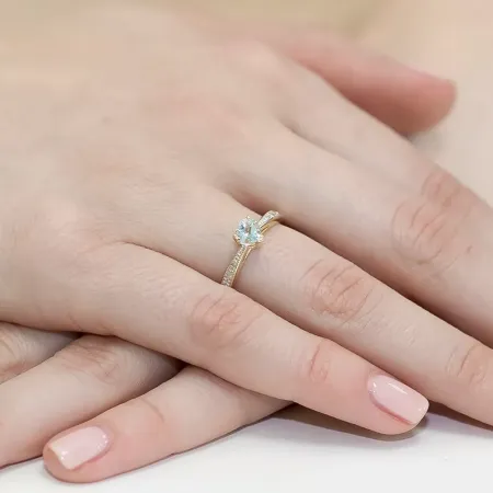 Złoty 14K Pierścionek Zaręczynowy Topaz Brylanty Złoty 14K Pierścionek Zaręczynowy Topaz Brylanty