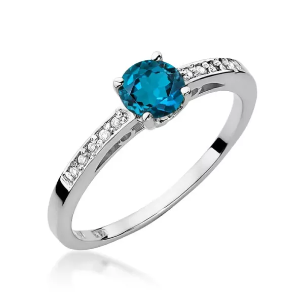 Pierścionek Topaz London Blue Brylanty Białe Złoto