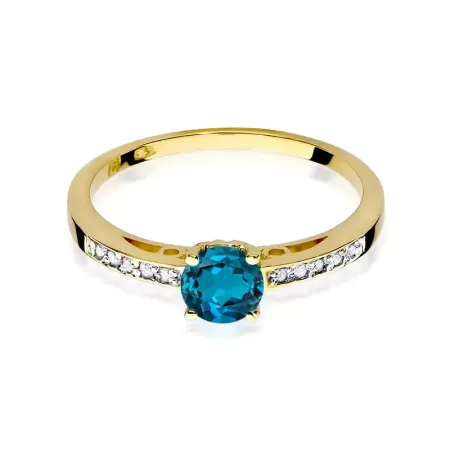 Złoty 14K Pierścionek Topaz London Blue Brylanty Złoty 14K Pierścionek Topaz London Blue Brylanty
