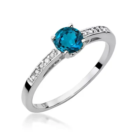 Złoty 14K Pierścionek Topaz London Blue Brylanty Złoty 14K Pierścionek Topaz London Blue Brylanty