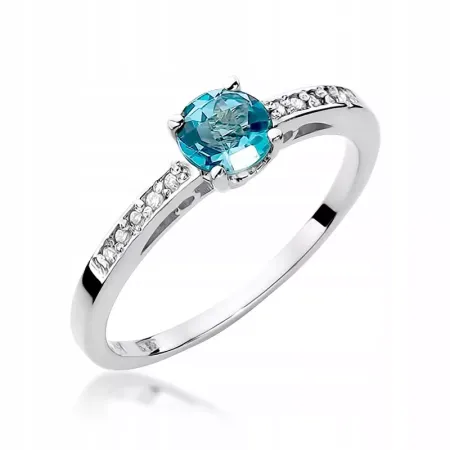 Złoty 14K Pierścionek Zaręczynowy Topaz Brylanty Złoty 14K Pierścionek Zaręczynowy Topaz Brylanty