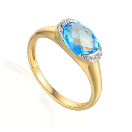 ZŁOTY 585 PIERŚCIONEK TOPAZ I DIAMENTY GRAWER ZŁOTY 585 PIERŚCIONEK TOPAZ I DIAMENTY GRAWER