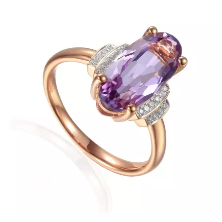 PIERŚCIONEK 585 AMETYST DIAMENTY RÓŻOWY PIERŚCIONEK 585 AMETYST DIAMENTY RÓŻOWY