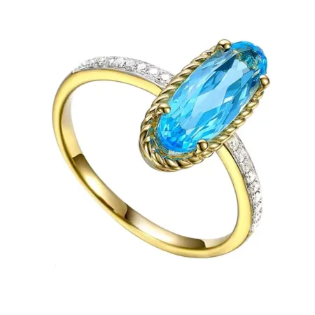 Złoty Pierścionek Topaz Diamenty pr 585 Grawer Złoty Pierścionek Topaz Diamenty pr 585 Grawer