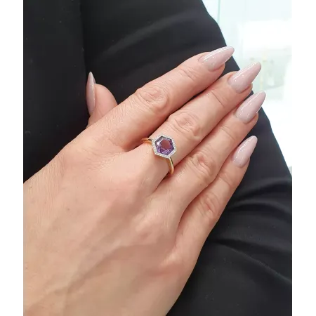 Złoty 585 Pierścionek Ametyst Diamenty Złoty 585 Pierścionek Ametyst Diamenty