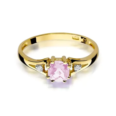 Pierścionek 14K Białe Złoto Różowy Topaz Brylanty Pierścionek 14K Białe Złoto Różowy Topaz Brylanty