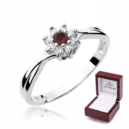 Elegancki Pierścionek Białe Złoto Rubin Brylanty Elegancki Pierścionek Białe Złoto Rubin Brylanty