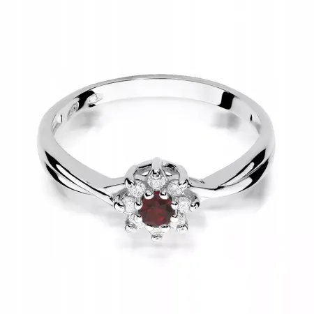 Elegancki Pierścionek Białe Złoto Rubin Brylanty Elegancki Pierścionek Białe Złoto Rubin Brylanty