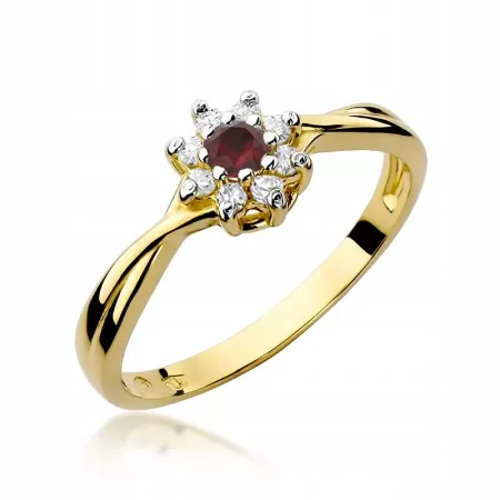 Elegancki Pierścionek Białe Złoto Rubin Brylanty Elegancki Pierścionek Białe Złoto Rubin Brylanty