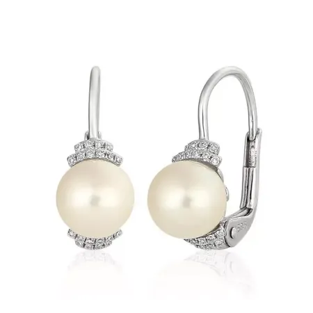 ZŁOTO BIAŁE 585 ELEGANCKIE KOLCZYKI PERŁY DIAMENTY ZŁOTO BIAŁE 585 ELEGANCKIE KOLCZYKI PERŁY DIAMENTY