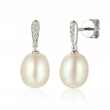 ZŁOTE KOLCZYKI 585 PERŁY I DIAMENTY ELEGANCKIE ZŁOTE KOLCZYKI 585 PERŁY I DIAMENTY ELEGANCKIE