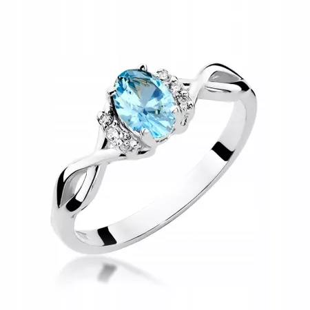 Złoty 14K Pierścionek Zaręczynowy Topaz i Diamenty