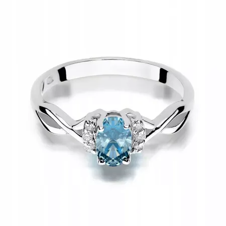 Złoty 14K Pierścionek Zaręczynowy Topaz i Diamenty