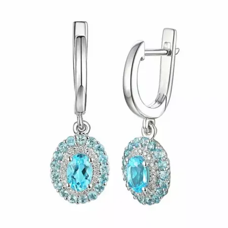 Złote Kolczyki 585 Topaz Diamenty w Białym Złocie Złote Kolczyki 585 Topaz Diamenty w Białym Złocie