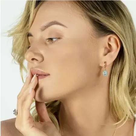 Złote Kolczyki 585 Topaz Diamenty w Białym Złocie Złote Kolczyki 585 Topaz Diamenty w Białym Złocie