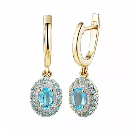 Złote Kolczyki 585 Topaz Diamenty w Białym Złocie Złote Kolczyki 585 Topaz Diamenty w Białym Złocie