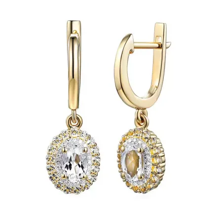 Złote Kolczyki Biały Topaz Diamenty pr 585 Złote Kolczyki Biały Topaz Diamenty pr 585