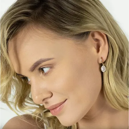 Złote Kolczyki Biały Topaz Diamenty pr 585 Złote Kolczyki Biały Topaz Diamenty pr 585