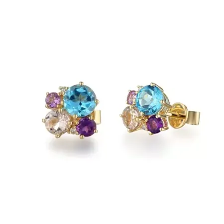 Złote 585 Kolczyki Ametyst Topaz Morganit Diamenty Złote 585 Kolczyki Ametyst Topaz Morganit Diamenty