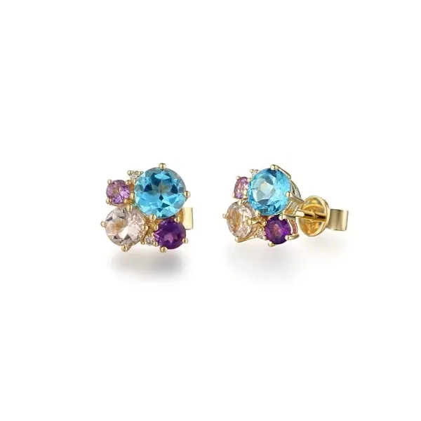 Złote 585 Kolczyki Ametyst Topaz Morganit Diamenty