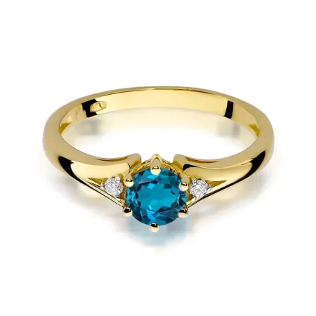 Złoty 14K Pierścionek Topaz London Blue Brylanty Złoty 14K Pierścionek Topaz London Blue Brylanty