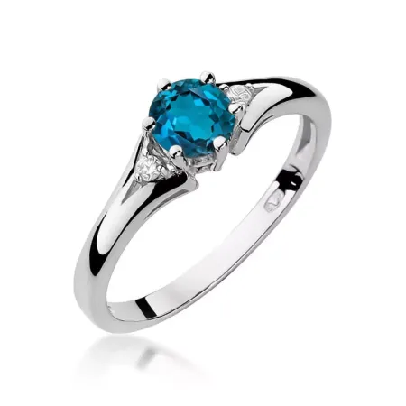 Złoty 14K Pierścionek Topaz London Blue Brylanty Złoty 14K Pierścionek Topaz London Blue Brylanty