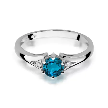 Złoty 14K Pierścionek Topaz London Blue Brylanty Złoty 14K Pierścionek Topaz London Blue Brylanty