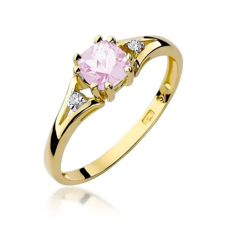 Złoty 585 Pierścionek Różowy Topaz Diamenty Grawer Złoty 585 Pierścionek Różowy Topaz Diamenty Grawer